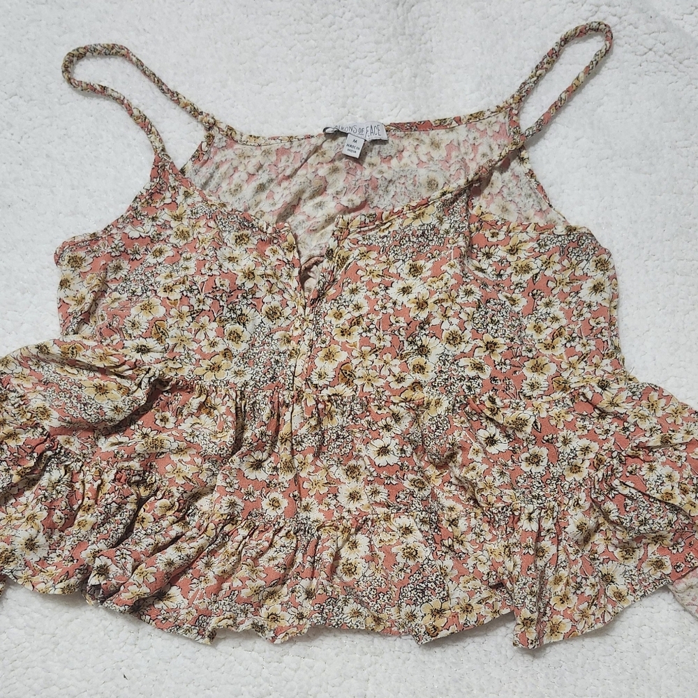 Women's Sz M Patrons of Peace Strappy Floral Crop Top, in EUC